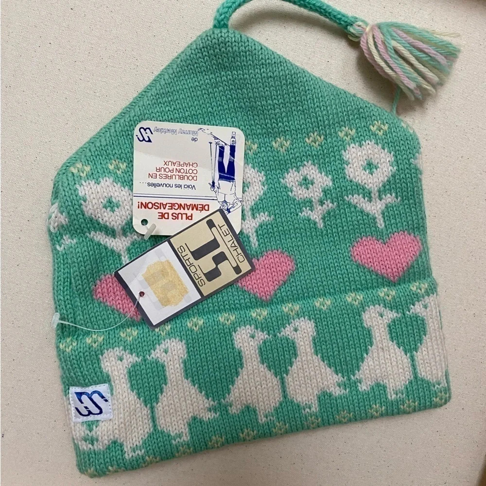 Vintage - Murray Merkley NWT Green Wool Hat with Ducks and Hearts